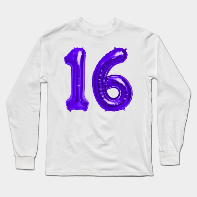 Purple 16th Birthday Metallic Helium Balloons Numbers Long Sleeve T-Shirt by podartist